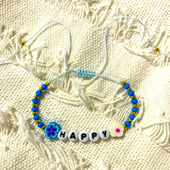 New Super Cute Kids or Adult Boho Happy Bracelet Blue - Picture 4 of 8